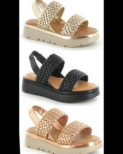 Sandalias Ella Lottie Forma Plana Cuña Tejida Correa Cómodas Acolchadas Correa Trasera
