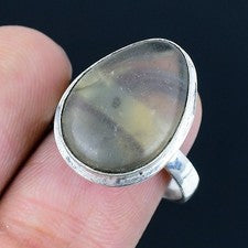 Piedras preciosas de fluorita hechas a mano 925 anillo de joyería de plata...