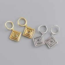 Creolen mit Anhänger Quadratische Spirale Raute Silber 925 Damen Ohrringe