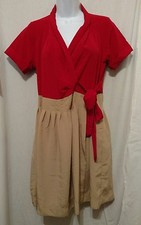 VESTIDO ENVOLVENTE MUJER IMAN 2 TONOS CON PLIEGUES Y CORBATA LATERAL ROJO CAQUI Talla XS