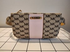 Riñonera Michael Kors Cinturón Mujer S/M MK Firma Logo Marrón Beige Rosa Bolso