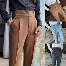 Hombres Retro Nápoles Pantalones Cintura Alta Pantalón Recto Formal Vestido Pantalón Informal Pantalón