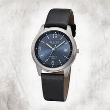 Regent Cuero Reloj para Hombre F-682 Análogo Pulsera Negro Titan-Uhr URF682