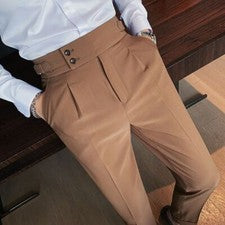 Moda Pantalones Para Hombre Gurkha Negocios Cintura Alta Pantalones Rectos Negocios Informales