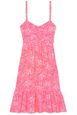 Vestido para mujer - Vestido floral estampado - Solero - Mediano - Algodón - Rosa neón