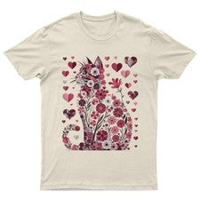 Camiseta Floral Gato Animales Felinos Gráfica Hombre Mujer Camiseta Estilo Unisex