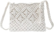 DAWRIS Blanco Hecho a Mano Crochet Bolso de Mano Pequeño Bolso sin asas de Paja Playa Bolso de Hombro