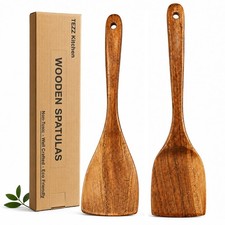 Espátulas de Madera, Juego de 2 Utensilios de Cocina de Acacia Natural, 2 Piezas,