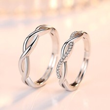 Anillo ajustable retorcido de cristal de plata de ley 925 para mujer y hombre joyería regalo