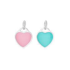 Dije colgante corazón amor esmaltado en un lado turquesa rosa plata de ley