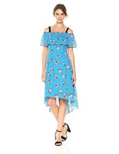 JONES NEW YORK JNY MUJER HOMBRO FUERA ESTAMPADO CDC DOBLADILLO ALTO-BAJO TALLA 6 NUEVO NUEVO CON ETIQUETAS