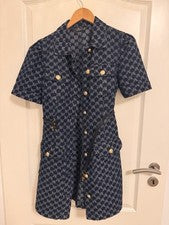Vestido de tweed vestido blusa azul minivestido vestido de otoño con botones MK signo M