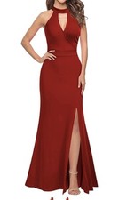 WOOSEA Mujer Cuello Alto Sin Mangas Dividido Bodycon Sirena Noche Cóctel Largo