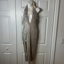 Vestido Corto Dorado/Plateado Bodycon Lentejuelas MODA NOVA - Talla PEQUEÑO Solo Usado Una Vez