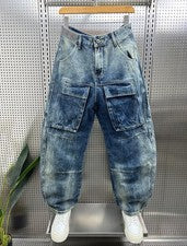 Moda Para Hombres Pantalones de Carga Sueltos de Denim Bolsillos Mono Suelto Retro Jeans Informales