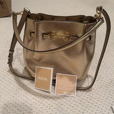 Bolso Michael Kors Metálico Dorado Logo Cartera con Asa Superior con Correa Desmontable