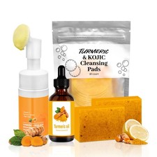 Juego de 4 piezas de lavado y cuidado de cúrcuma, juego de cuidado de la piel de cúrcuma: limpieza facial de cúrcuma...