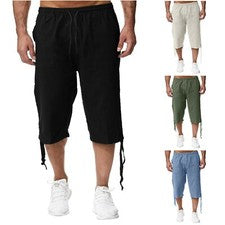 Pantalones cortos de verano de algodón y lino para hombre