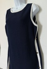 Moda Vestido Para Mujer Vestido Talla L Azul Marino/Blanco Dorado Tono Botones Denso Tejido de