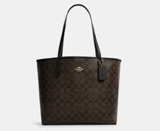 Bolso grande Coach City Tote Hobo para mujer en lona marrón negro P5