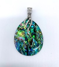 Joyería concha de paua abulón natural - Colgante lágrima de acero inoxidable