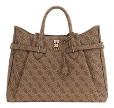 Bolso de mano GUESS Yesba Girlfriend Satchel Bag logotipo marrón claro nuevo