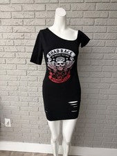 Vestido ceñido al cuerpo gráfico escote asimétrico negro de moda Nova para mujer talla S