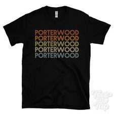 CAMISETA PORTERWOOD ESTILO RETRO REPETIDO Hombre y Mujer Novedad Genial Nombre Regalo