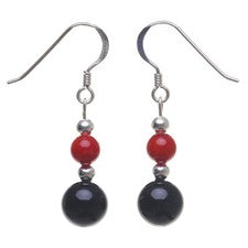 Pendientes pendientes de coral y ónix rojo negro plata 925 ganchos pendientes pendientes