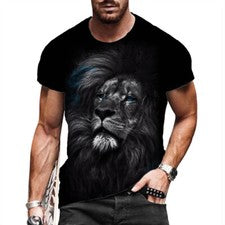 Camiseta Hombre Moda León Negro Cara Manga Corta Gráficas Camiseta Suave Sedosa
