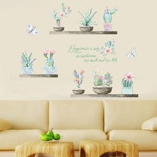 Calcomanías creativas de pared de flores de cactus para decoración de cama de salón
