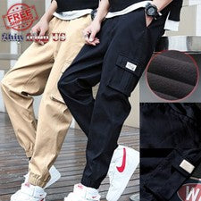 Pantalones de chándal de carga forrados de lana de moda para hombre Pantalones de chándal Pantalones chinos de combate