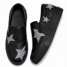 Mujeres Negras Zapatillas bajas Damas Moda Sin cordones Informales Zapatos cómodos Reino Unido 3-8