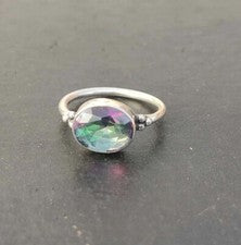Precioso anillo delicado de topacio místico hecho a mano anillo de plata 925 maciza todos los tamaños SR242