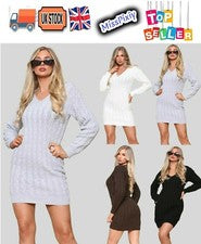 Mujer de Ochos Cuello En V Invierno Ajustado Moda Suéter Vestido 8-14