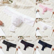 Ropa interior tanga transparente para hombre - estilo bolsa abultada de malla de encaje floral