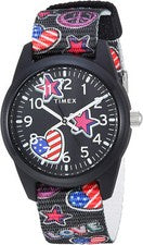 Reloj Timex TW7C23700 Time Machines Niños Negro Estrellas y Banderas Correa Nylon