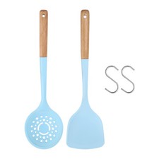 Juego de espátulas de silicona, 2 piezas espátulas ranuradas antiadherentes utensilios de cocina azul