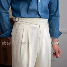 Hombres Cintura Alta Gurkha Estilo Británico Nápoles Pantalones Rectos Informales Retro Pantalones