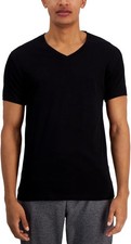 Paquete de 4 camisas Alfani para hombre de ajuste regular cuello en V negras lisas medianas