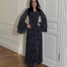 Nuevo Vestido Floral Primavera Para Mujer Moda Cuello en V Manga Trompeta Vestido Irregular