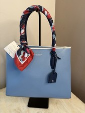 Bolso de Mano Kate Spade Eva Mediano con Cremallera Cuero Cartera Azul Cielo, Nuevo $409