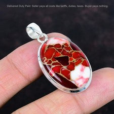 Colgante ovalado Kingman rojo mohave cobre turquesa piedras preciosas plata de ley 925