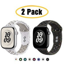 PACK de 2 correas deportivas de silicona para Apple Watch Series 11 10 9 8 7 6 5 4 SE 3 40-46mm