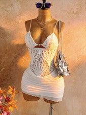 Vestido de tirantes sexy fruncido con estampado hueco para mujer Soleia