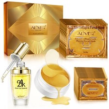 Crystal Collagen Gold Set Mascarilla Facial Almohadillas para Ojos Esencia Suero Máscara Labial 24K