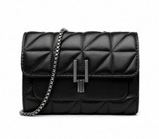 Bolso Bandolera Para Mujer Negro Acolchado Cadena Correa Solapa Cartera de Hombro