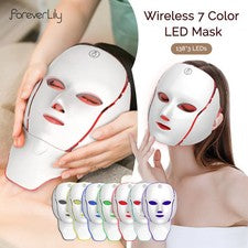 Máscara de belleza facial cuello 7 colores luz LED máscara fotón luz roja cuidado facial de la piel