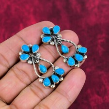 Increíbles pendientes de plata de ley 925 hechos a mano con piedras preciosas turquesa azul joyería