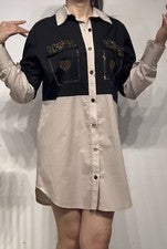 Camisa de vestir moderna Charlize de moda negra/beige para mujer Turquía